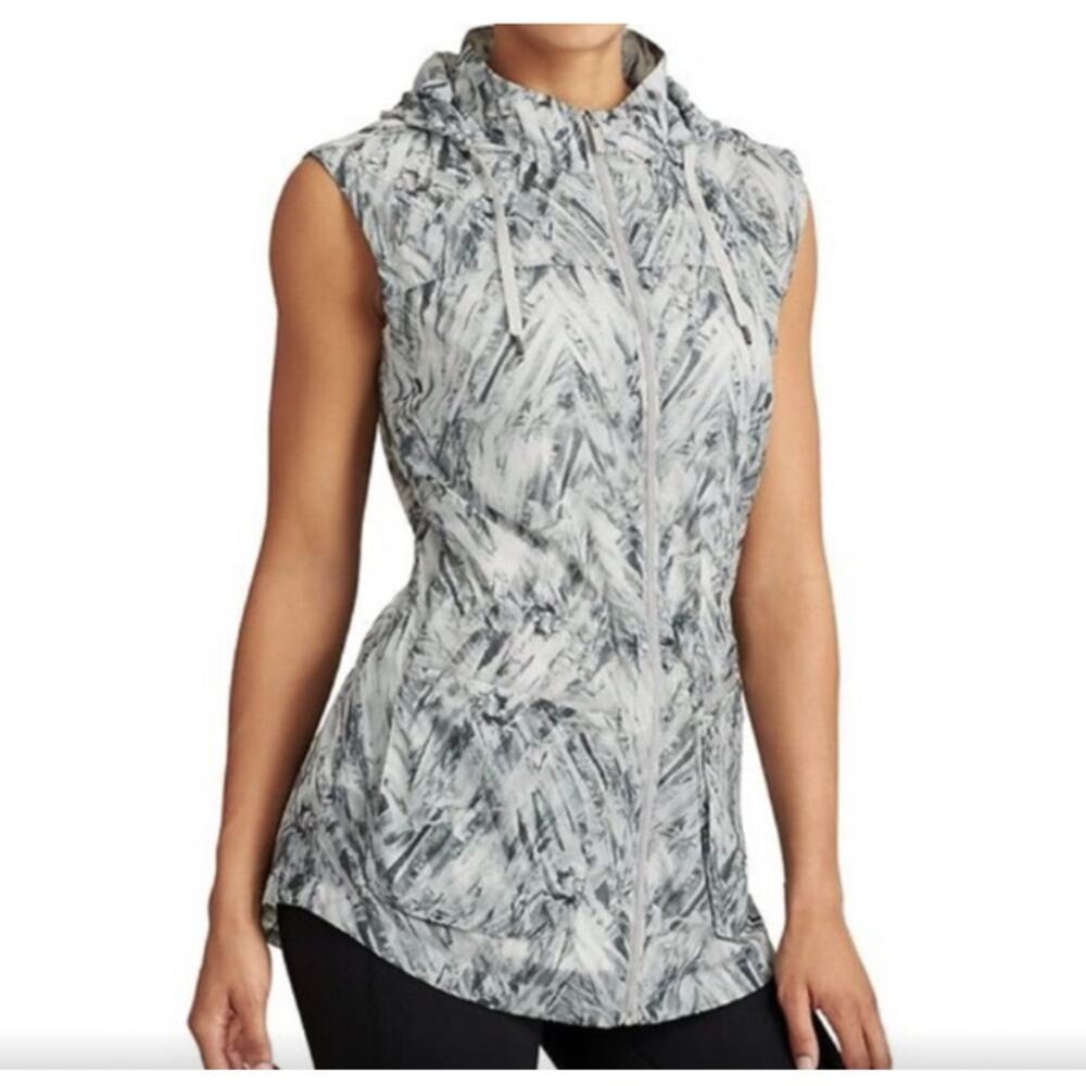 Athleta XS Gray Marble Hooded Active Vest Lightweight Zip Sleeveless XS